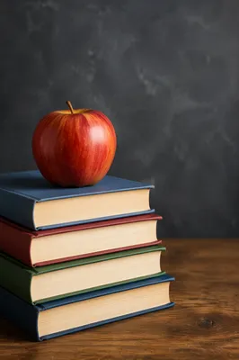 Apple on Colorful Books Classroom Still Life