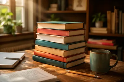 Colorful Books on Wooden Study Desk