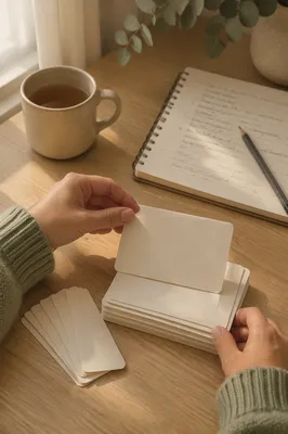 Flashcards Study Preparation on Oak Desk
