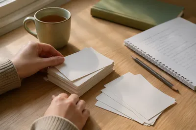 Flashcards Study Preparation on Oak Desk