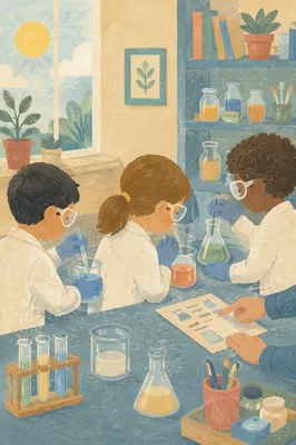 Kids STEM Experiment in Bright Classroom