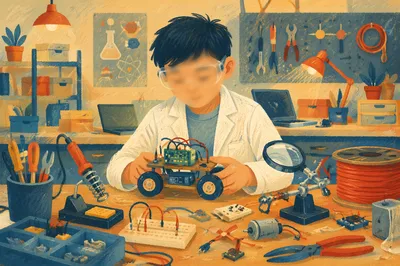 Young Student Building STEM Robotics Project