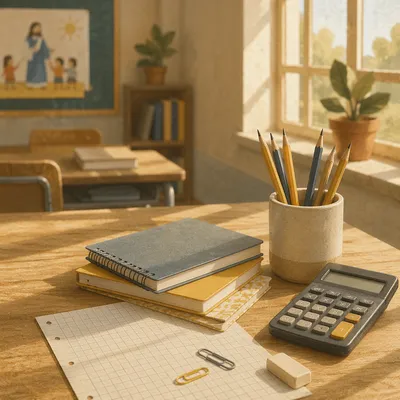 Sunlit Student Desk with Study Supplies
