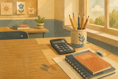 Sunlit Student Desk with Study Supplies