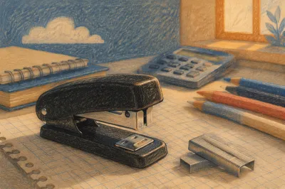 Student Desk Supplies in Warm Study Light
