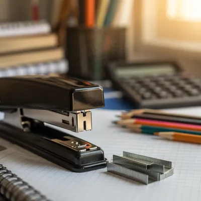 Student Desk Supplies in Warm Study Light