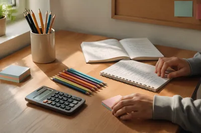 Tidy Student Desk with Study Supplies