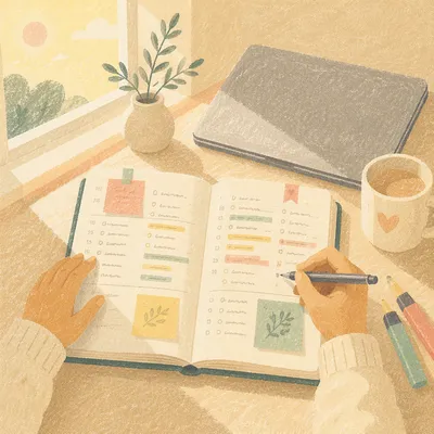 Student Planner with Highlighted Study Schedule
