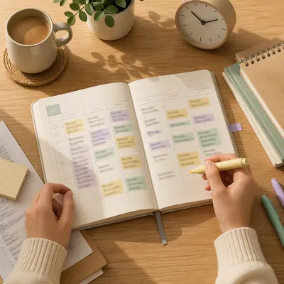 Student Planner with Highlighted Study Schedule