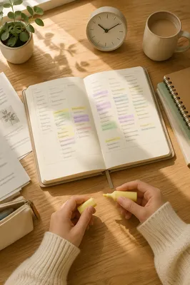 Pastel Study Schedule Student Planner Flat Lay