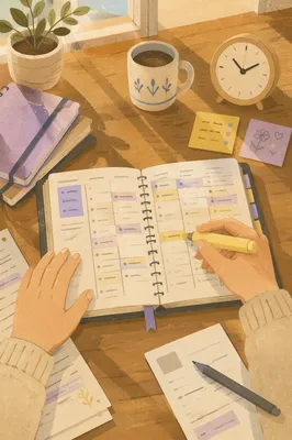 Student Planner with Highlighted Study Schedule