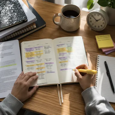 Student Planner with Highlighted Study Schedule