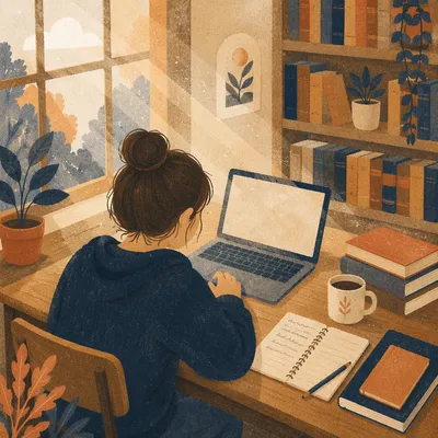 Focused Student Studying in Campus Library
