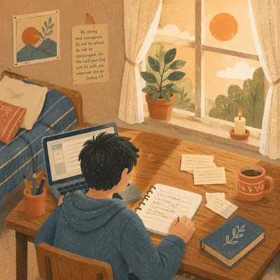 Focused Student Studying in Morning Light