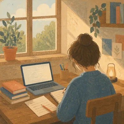 Focused Student Studying With Laptop and Notes