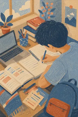 Focused Student Studying With Laptop and Notes
