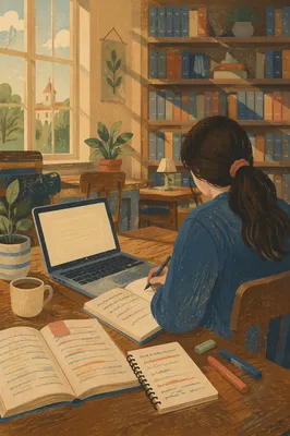 Focused Student Studying in Campus Library