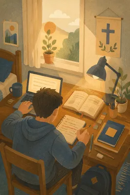 Focused Student Studying With Laptop and Notes