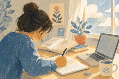 Focused Student Studying With Laptop Notes