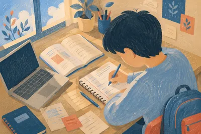 Focused Student Studying With Laptop and Notes