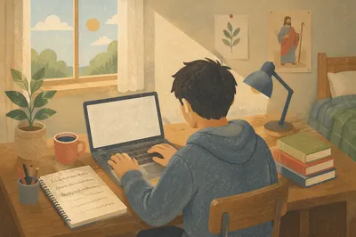 Focused Student Studying With Laptop and Notes
