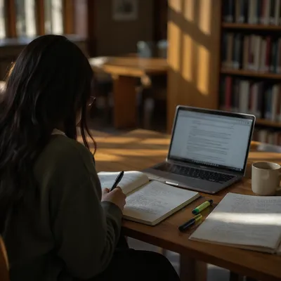 Focused Student Studying in Campus Library