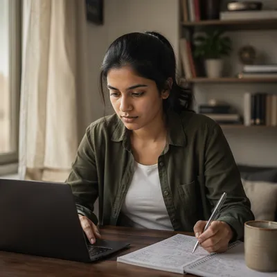 Focused University Student Studying at Dawn