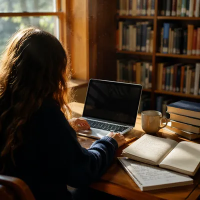 Focused Student Studying in Campus Library