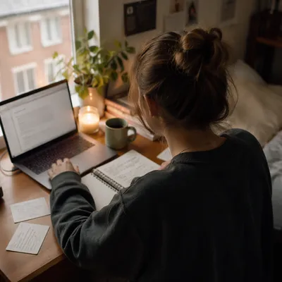 Focused Student Studying With Laptop and Notes