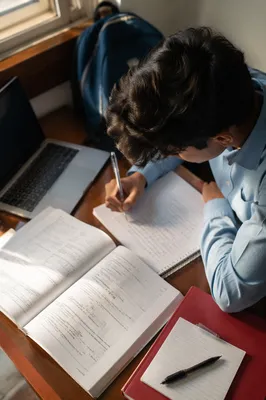 Focused Student Studying With Laptop and Notes
