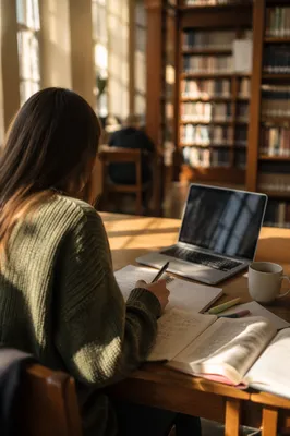 Focused Student Studying in Campus Library