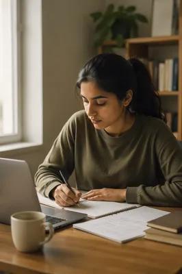 Focused University Student Studying at Dawn