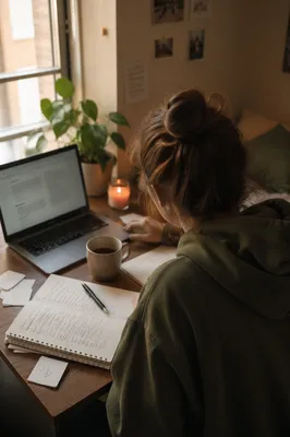 Focused Student Studying in Morning Light