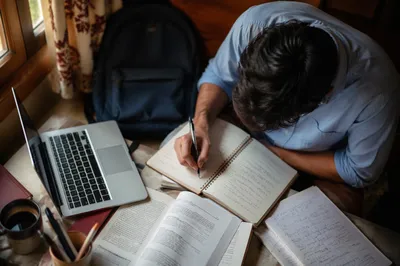 Focused Student Studying With Laptop and Notes