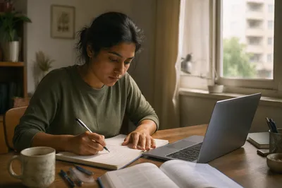 Focused Student Studying by Window Desk
