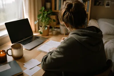 Focused Student Studying With Laptop and Notes