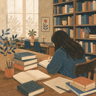 Quiet Student Studying in University Library