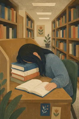 Tired Student Resting in Quiet Library