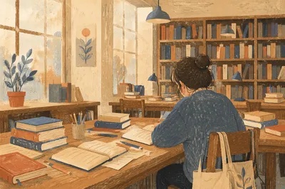 Quiet Student Studying in University Library
