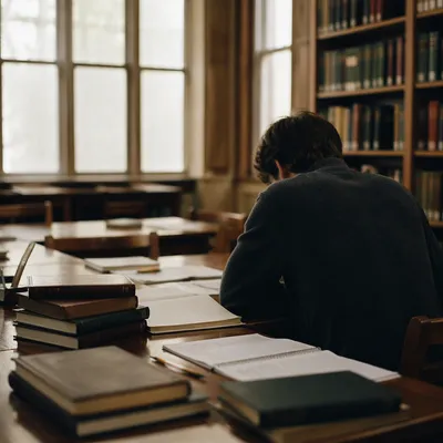 Student Studying at Quiet University Library Desk