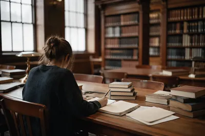 Quiet Student Studying in University Library