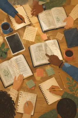 Study Group Hands Around Library Table