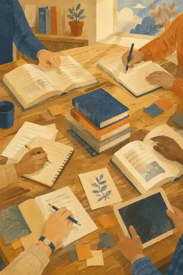 Study Group Hands Around Library Table
