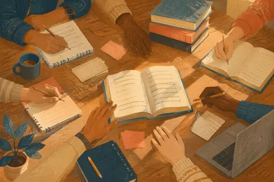 Study Group Hands Around Open Book