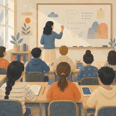 Teacher Leading Morning Classroom Lesson