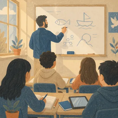 Warm Classroom Lesson at Whiteboard
