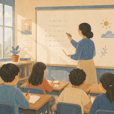 Teacher Writing on Classroom Whiteboard