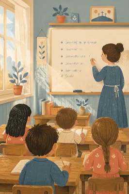 Teacher Writing on Classroom Whiteboard