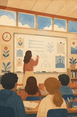 Teacher Writing on Classroom Whiteboard