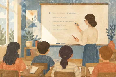 Teacher Writing on Classroom Whiteboard